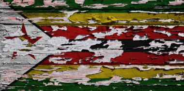 Zimbabwe bayrağı grunge ahşap bir tahtaya boyanmış..