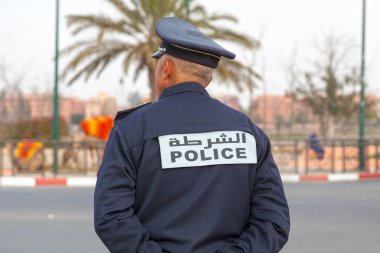 Marrakesh, Fas - 16 Ocak 2018: Surete Nationale trafik polisi.