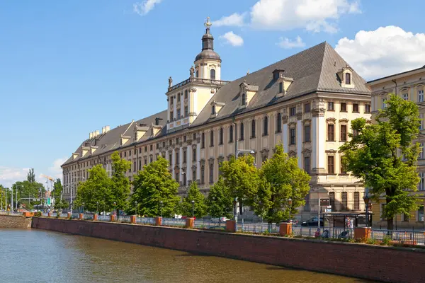 Wroclaw, Polonya - Haziran 05 2019: Wroclaw Üniversitesi, Oder Nehri kıyısındaki şehir merkezinde bulunan bir devlet araştırma üniversitesidir. Wroclaw Üniversitesi 1945 yılında kuruldu..