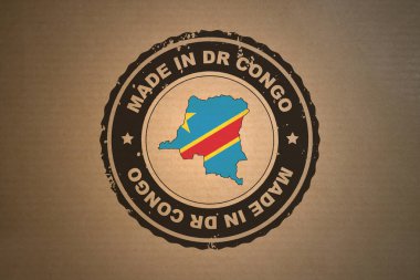 Kongo-Kinşasa 'da yapılan kahverengi bir kağıt, Kongo-Kinşasa bayrağını ve haritasını içerir..