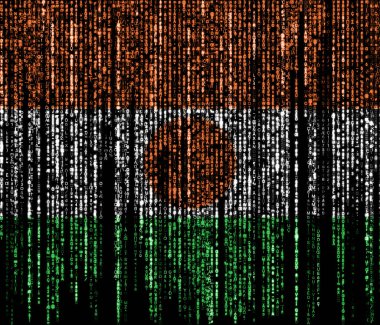 Flag of Niger on a computer binary codes falling from the top and fading away. clipart