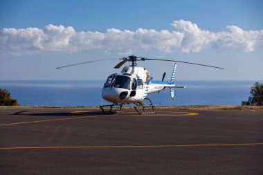 Saint-Paul, La Reunion - July 12 2016: Helicopter serving as SAMU (Emergency medical services) to access the small villages in the mountain.