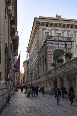 Genoa, Italy - March 30 2019: The palazzo Doria-Tursi or palazzo Niccolo Grimaldi is a 16th-century home to extension of Palazzo Bianco Gallery, including Paganini's violin and more. clipart