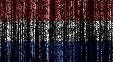 Flag of Paraguay on a computer binary codes falling from the top and fading away. clipart