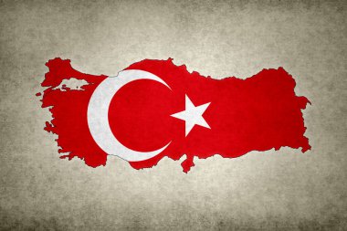 Sınırı içinde bayrağı eski bir kağıda basılmış Grunge Türkiye haritası.