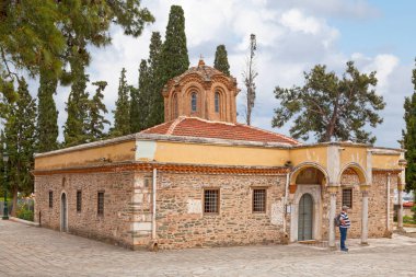 Selanik, Yunanistan - 03 Mayıs 2019: Vlatades Manastırı, Bizans İmparatorluğu 'nun son dönemlerinde inşa edilen bir 14. yüzyıl manastırı..