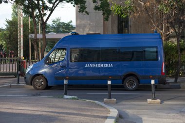Bucharest, Romania - June 24 2018: Van of Jandarmeria outside of the station. clipart