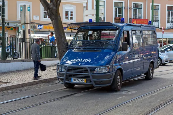 stock image Lisbon, Portugal - June 01 2018: Police van patroling in the old town.