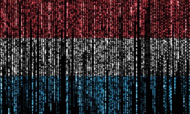 Bilgisayar ikili kodlarında Lüksemburg bayrağı tepeden düşüyor ve kayboluyor.