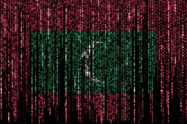 Flag of the Maldives on a computer binary codes falling from the top and fading away. clipart