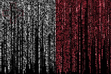Flag of Malta on a computer binary codes falling from the top and fading away. clipart