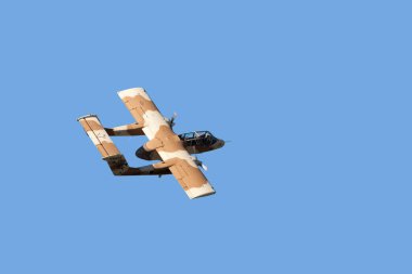 Morlaix, France - September 18 2022: The North American Rockwell OV-10 Bronco is an American twin-turboprop light attack and observation aircraft. clipart