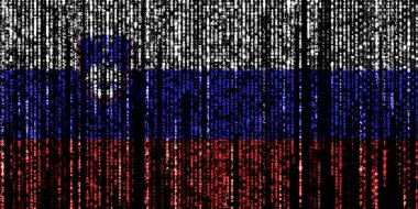 Slovakya bayrağı bilgisayar ikili kodlarında tepeden düşüyor ve kayboluyor.