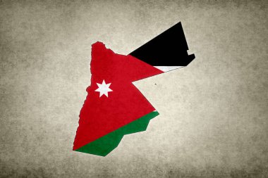 Grunge map of Jordan with its flag printed within its border on an old paper. clipart
