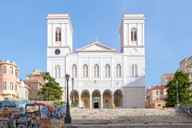 Patras, Yunanistan - 26 Nisan 2019: Pantanassa Kilisesi, Roma Odeon Patra yakınlarındaki bir Rum Ortodoks Kilisesi..