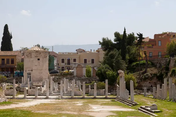 stock image Athens, Greece - April 27 2019: The ruins of the Roman forum and the Horologion of Andronikos Of Kyrrhos.