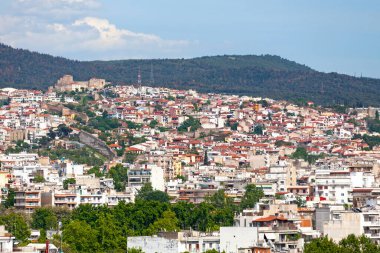 Yunanistan 'ın Selanik kentindeki kent duvarları ve Heptapyrgion' ın hava görüntüsü.