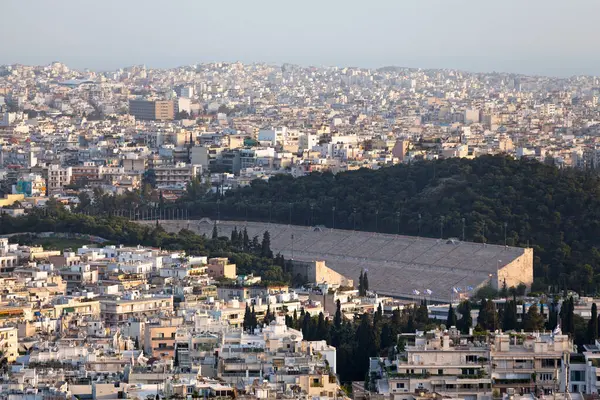 stock image Aerial view of the Panathenaic Stadium in Athens. It was the site of the first modern Olympic games in 1896, now hosting ceremonial events and live music concerts.