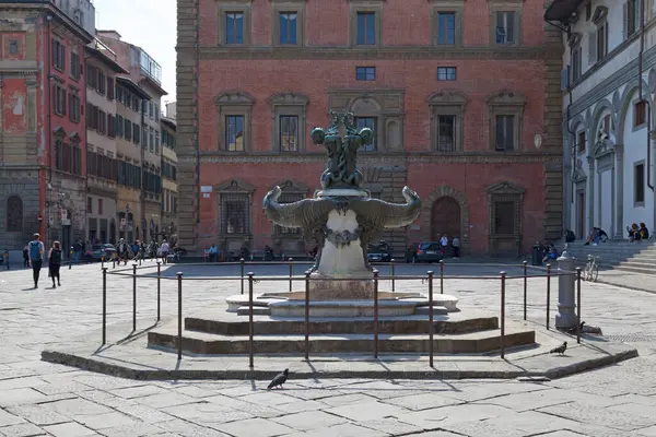 stock image Florence, Italy - April 01 2019: One of the two fontane dei mostri marini (Fountains of sea monsters) in the Santissima Annunziata plaza. Inaugurated in 1641 by artist Pietro Tacca.