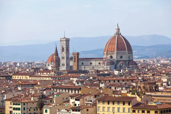 stock image Aerial view of the Florence Cathedral, formally the Cattedrale di Santa Maria del Fiore (English: Cathedral of Saint Mary of the Flower) has its construction beginning in 1296 in the Gothic style to a design of Arnolfo di Cambio and was structurally 