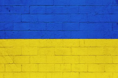 Bir tuğla duvarda Ukrayna bayrağı.