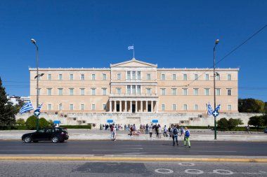 Atina, Yunanistan - 29 Nisan 2019: Yunanistan Parlamentosu, Yunanistan 'ın Eski Kraliyet Sarayı' ndaki parlamentosudur..