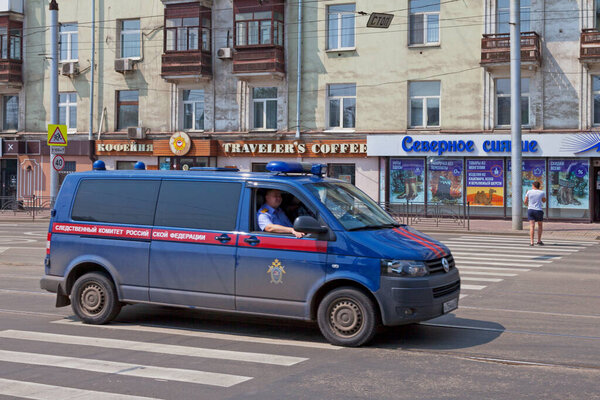 Irkutsk, Russia - July 29 2018: Van of the Investigative Committee of the Russian Federation, commonly known as "Sledkom", is a anti-corruption agency.