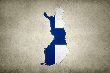 Sınırı içinde bayrağı eski bir kağıda basılmış Grunge of Finland haritası.