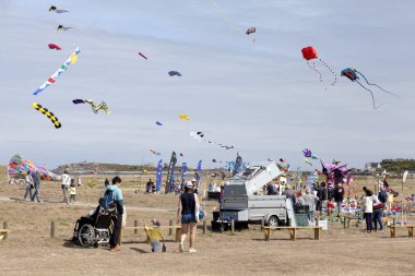 Porspoder, France - July 23 2022: Esti'vent is the wind and kite festival organized each year in front of the Saint-Laurent peninsula.