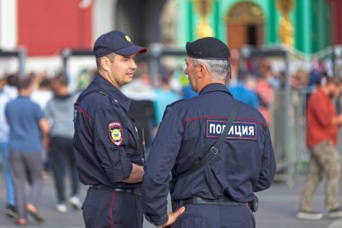 Moskova, Rusya - Temmuz 07 2018: Polis, İçişleri Bakanlığı bünyesinde faaliyet gösteren Rusya 'daki federal yasa uygulama teşkilatıdır..