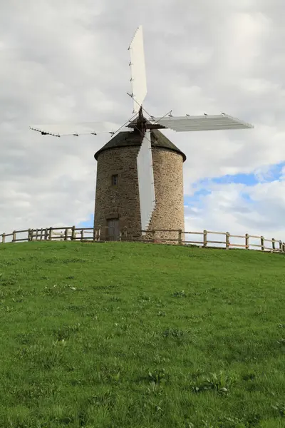 stock image The Windmill of Moidrey in the town of Pontorson is dating from 1806. It was fully restored in the 2000s and now produces its flour. 