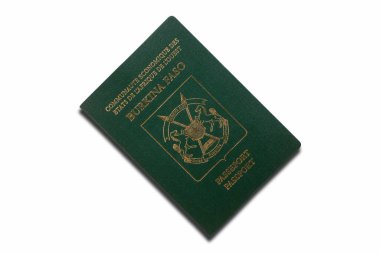 Beyaz bir arka planda Burkina Faso pasaportu var..