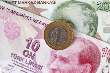 Bir madeni paranın üstüne 10 lira 20 lira (Dene.).