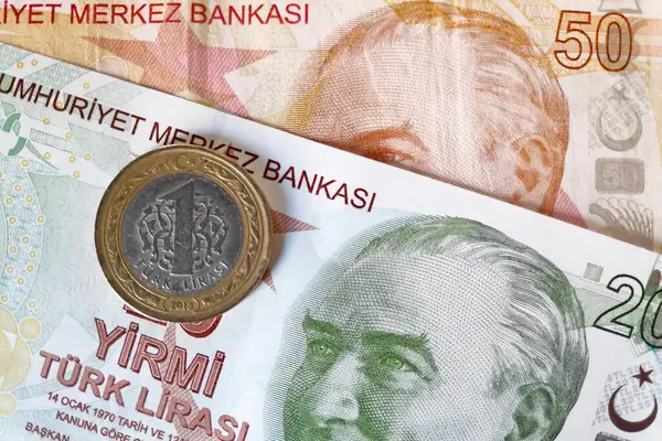 50 lira 'lık banknotun üstüne yakın plan çek (Dene.).
