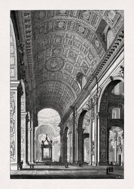 Roma 'da 16. yüzyılda yapılmış Aziz Peter Bazilikası' nın içini tasvir eden oyma..