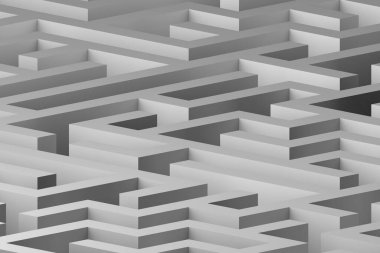 Üç boyutlu gri bir labirente yakın plan..