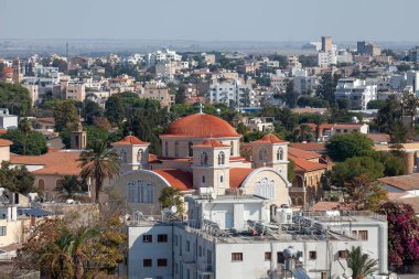 Aerial view of the Apostle Barnabas Cathedral in the old town of Nicosia. clipart