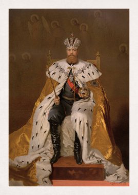 Chromolithograph depicting His Majesty Emperor Alexander III made by Aleksander Sokolov in 1883. clipart