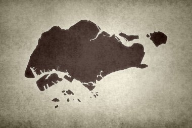 Grunge Singapur haritası eski bir kağıda basılmış..