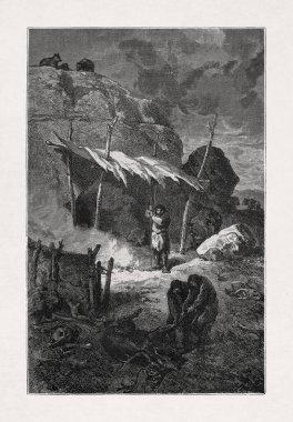 Büyük ayı ve mamut zamanında mağara adamlarını (mağara adamlarını) temsil eden oyma..