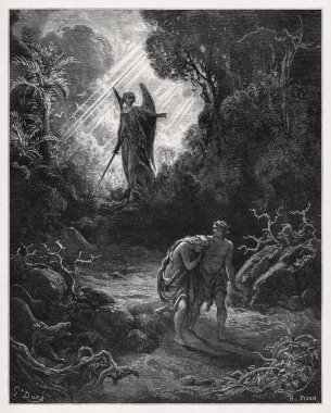 Adem ve Havva 'yı resmeden gravür Gustave Dore tarafından 1866' da yapılmış, Kutsal İncil 'in yeni baskısını resmetmek için..