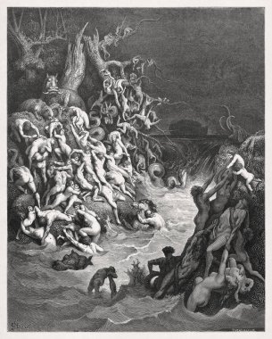 Kutsal İncil 'in yeni baskısını resmetmek için 1866' da Gustave Dore tarafından yapılan suyla yok edilen dünyayı resmetmek..