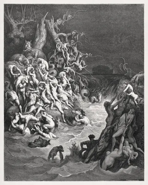 Kutsal İncil 'in yeni baskısını resmetmek için 1866' da Gustave Dore tarafından yapılan suyla yok edilen dünyayı resmetmek..