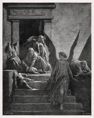 Kutsal İncil 'in yeni baskısını resmetmek için Gustave Dore tarafından 1866' da öldürülen Mısırlıların ilk doğuşunu resmediyorum..