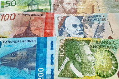 Norveç Kronu ve Arnavutluk Lek 'ine yakın çekim.
