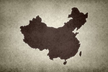 Grunge Çin haritası (Tayvan dahil) eski bir kağıda basıldı.