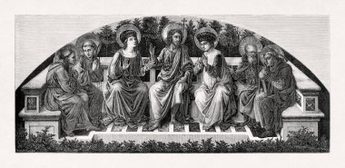 15. yüzyılda İsa Mesih 'in öncüsü Aziz Yahya' yı temsil eden Fra Filippo Lippi 'nin Yeni Ahit' in azizleriyle Tanrı 'nın Kuzusu hakkında konuştuğu bir resme dayanmaktadır. Sağda Saint Damian, Saint Ant 'ı görüyoruz.