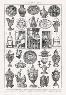 19. yüzyılın sonlarına ait bir Fransızca sözlük olan porselen ve toprak hakkında bir resim.