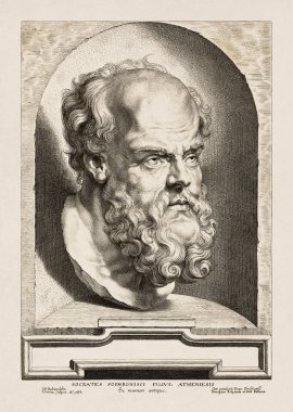 Paulus Pontius 'un, Yunan filozof Sokrates' in büstünü tasvir ettiği illüstrasyon.