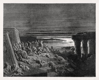Dokuzuncu Veba 'yı temsil eden Gustave Dore oymacılığı - Toplam karanlığın üç günü (Göç 10: 21-23)).